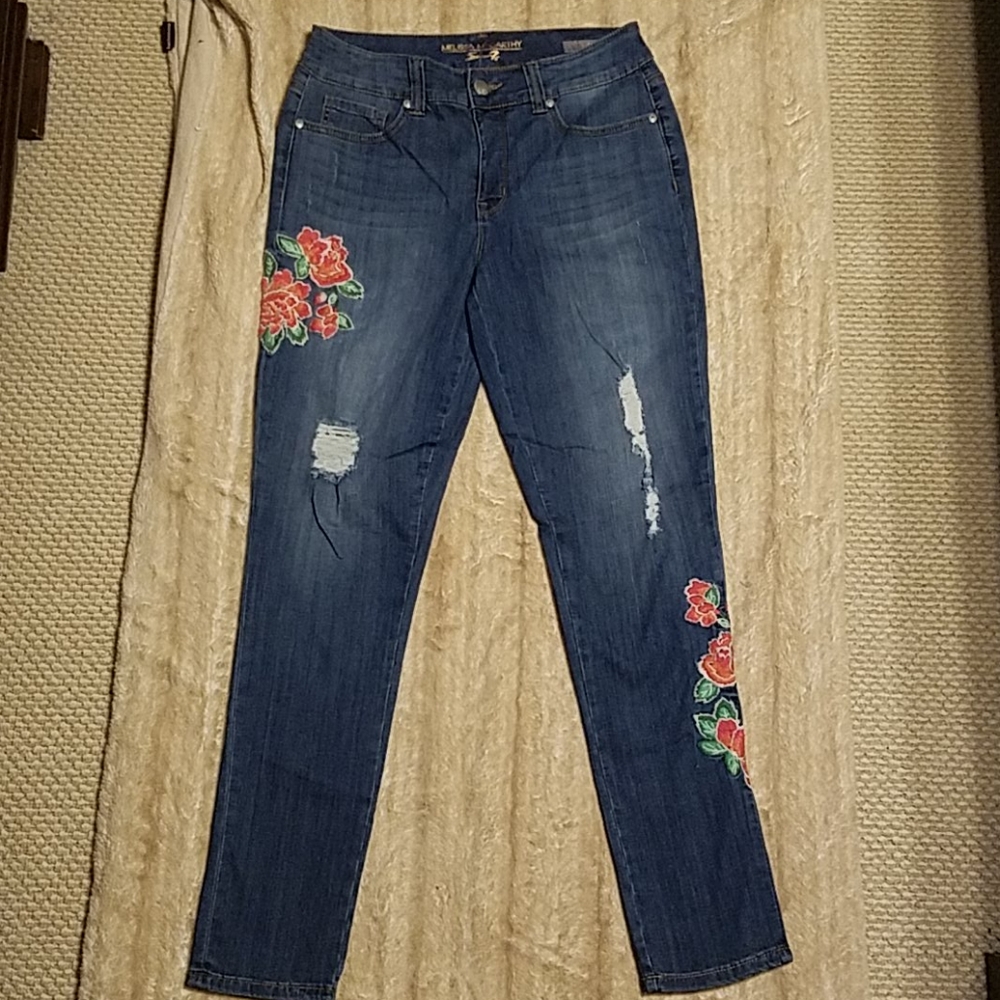 Melissa McCarthy Seven7 Floral Embroidered Distressed Jean